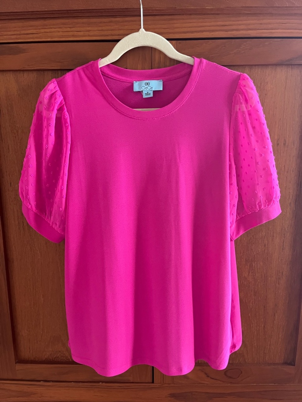 CeCe Bright Hot Pink Puff-Sleeve Top Size M